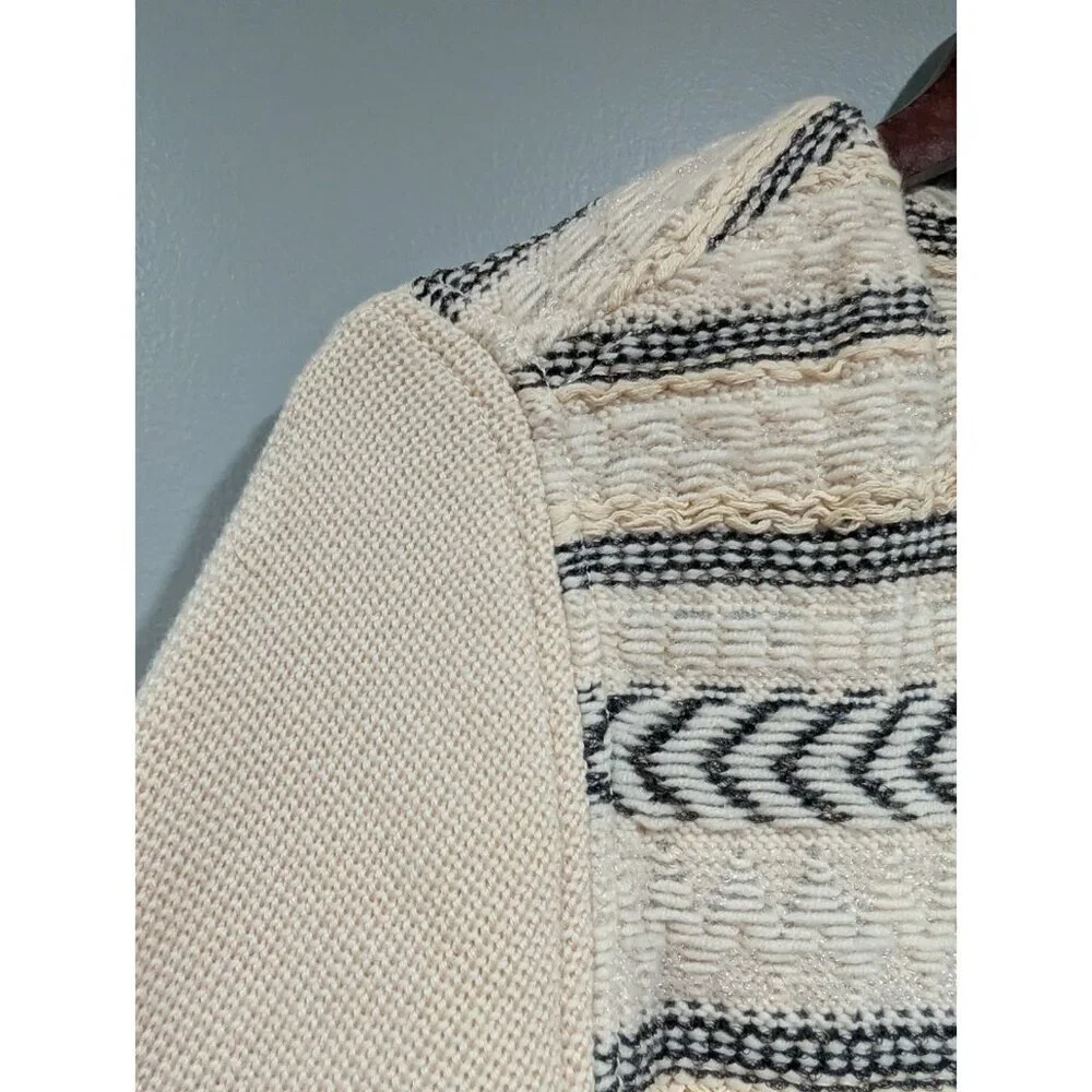 Tory Burch Jacquard Knit Wool Blend Sweater Coat Sz L Hook Eye Close Luxury FLAW